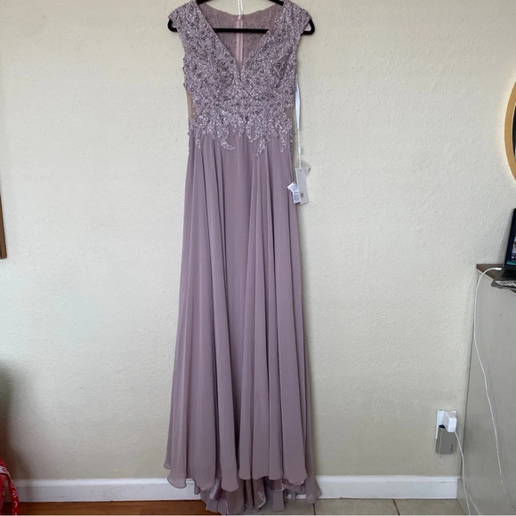 NWT Mac Duggal 20264 Applique Cap Sleeve Bodice Flowy Vintage Lilac Dress size 4 - Picture 4 of 16